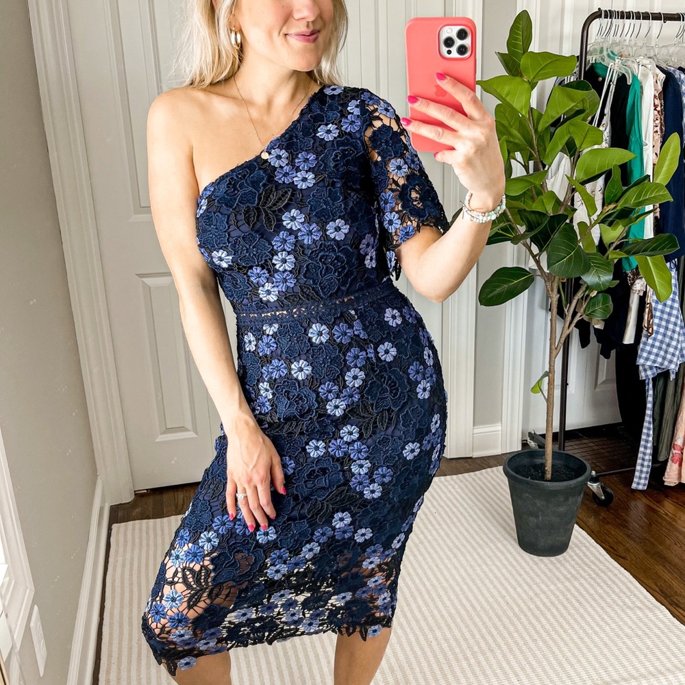 Chi Chi London Lenka One-shoulder Crochet Lace Cocktail Dress In Multi